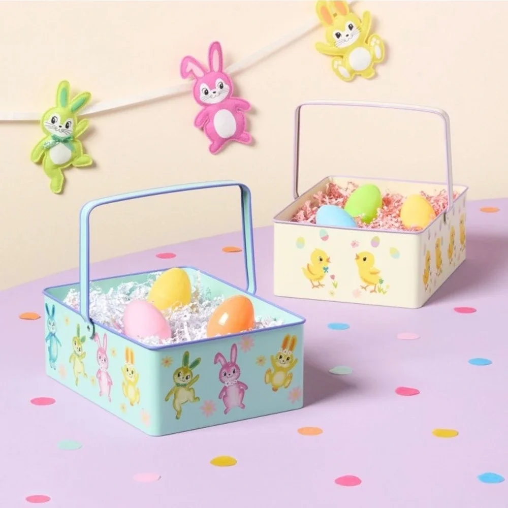 Spritz Easter Printed Metal Rectangle‎ Chicks Decorative Basket Cream Yellow